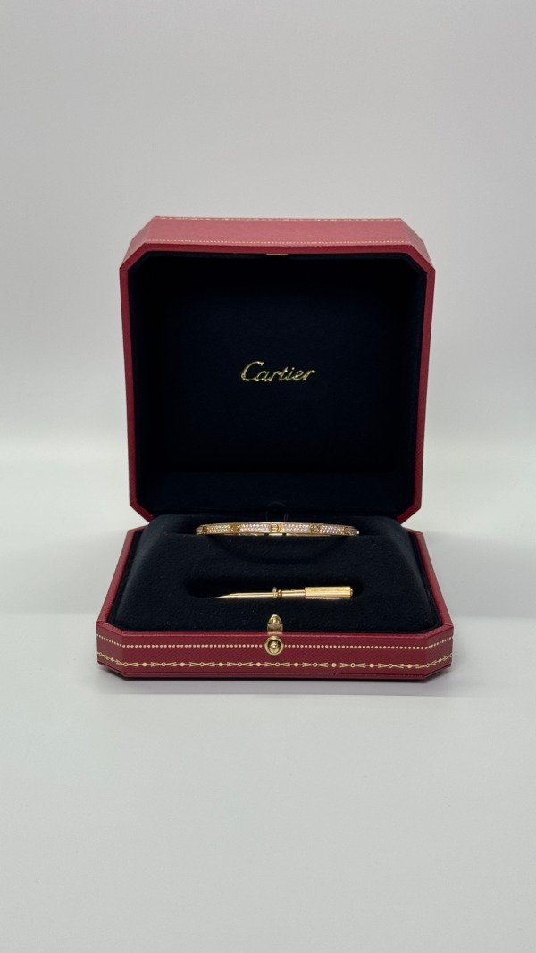 c202503629-cartier-paved-diamond-small-model Pre-Owned/ Pre-Loved/ Second-Hand Cartier Paved Diamond Small Model, Bracelet in Rose Gold Color, 17 Size, Front View