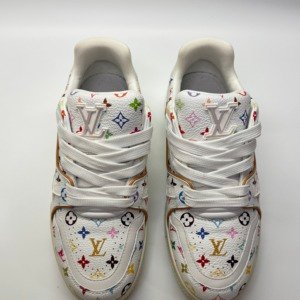 c202505651-louis-vuitton-lv-lv-x-takashi-murakami-trainer-sneaker-multi-colour Pre-Owned/ Pre-Loved/ Second-Hand Louis Vuitton (LV) LV x Takashi Murakami Trainer Sneaker Multi Colour, Shoe in White Color, 37 Size, Front View
