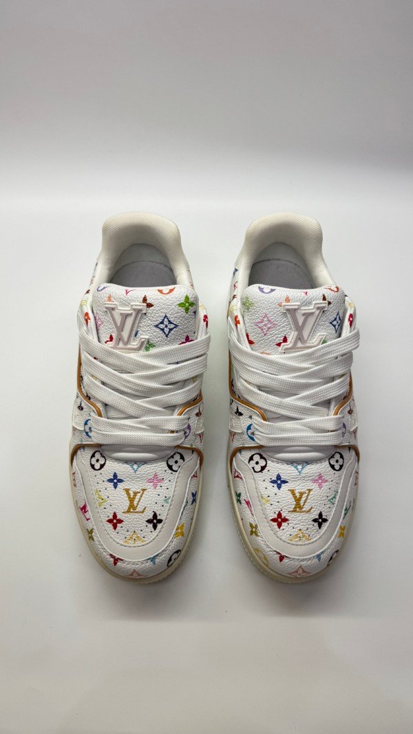 c202505651-louis-vuitton-lv-lv-x-takashi-murakami-trainer-sneaker-multi-colour Pre-Owned/ Pre-Loved/ Second-Hand Louis Vuitton (LV) LV x Takashi Murakami Trainer Sneaker Multi Colour, Shoe in White Color, 37 Size, Front View