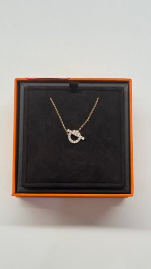 c202506627-hermes-finesse-diamond-necklace Pre-Owned/ Pre-Loved/ Second-Hand Hermes Finesse Diamond Necklace, Necklace in Rose Gold Color, Size, Front View