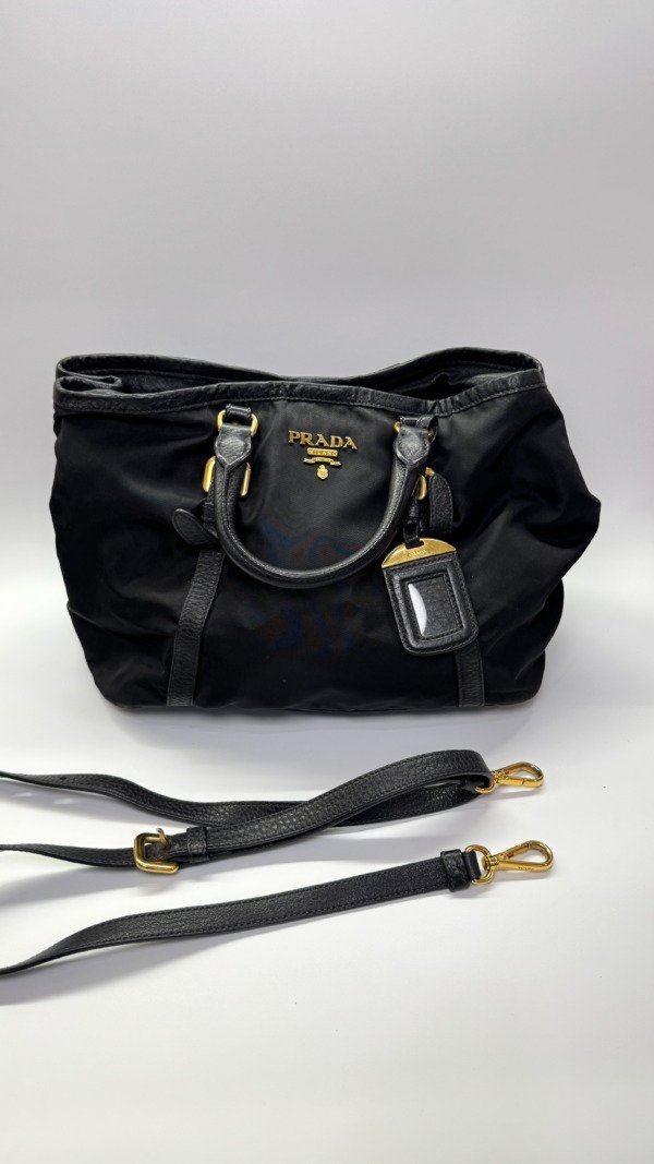 c202509610-prada-tessuto-nylon-bag Pre-Owned/ Pre-Loved/ Second-Hand Prada Tessuto Nylon Bag, Bag in Black Color, 28 x 16 x 21 cm Size, Front View