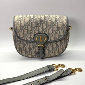 Pre-Owned/ Pre-Loved/ Second-Hand Dior Bobby Bag Medium Dior Oblique, Bag in Jacquard Grey Color, Medium Size, Front View