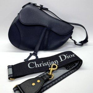 Pre-Owned/ Pre-Loved/ Second-Hand Dior Medium Saddle Bag (includes extra strap), Bag in Navy Blue Color, Medium Size, Front View