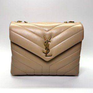 Pre-Owned/ Pre-Loved/ Second-Hand Saint Laurent (YSL) Loulou Quilted Small, Bag in Dark Beige Color, Small Size, Front View