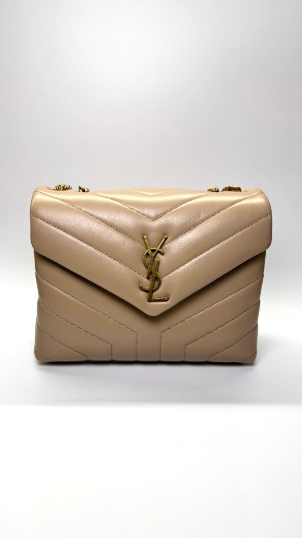 c202516614-saint-laurent-ysl-loulou-quilted-small Pre-Owned/ Pre-Loved/ Second-Hand Saint Laurent (YSL) Loulou Quilted Small, Bag in Dark Beige Color, Small Size, Front View