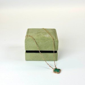 Pre-Owned/ Pre-Loved/ Second-Hand Van Cleef & Arpels (VCA) Malachite Necklace, Necklace in Green, Yellow Gold Color, Chain Lengthened Size, Front View