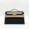 b202606706-hermes-kelly-pochette Pre-Owned/ Pre-Loved/ Second-Hand Hermes Kelly Pochette, Bag in Black, Gold Hardware Color, 22 x 14 x 7cm Size, Front View
