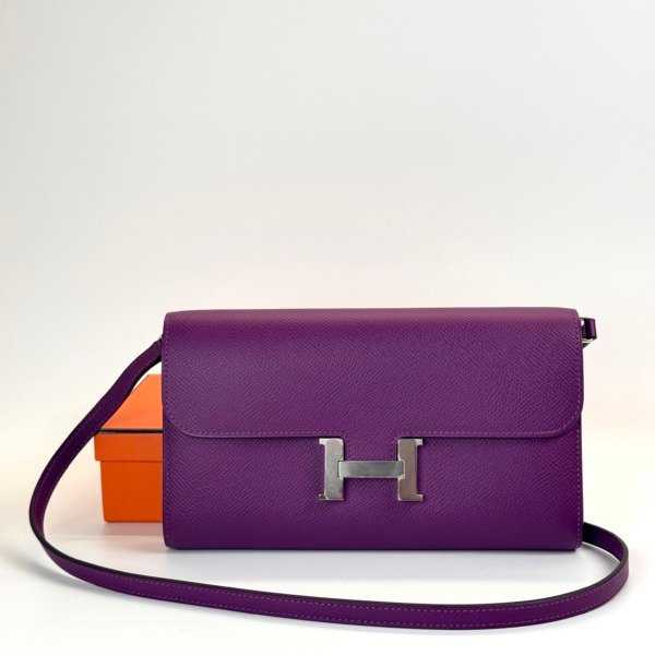 b202606734-hermes-constance-to-go-epsom Pre-Owned/ Pre-Loved/ Second-Hand Hermes Constance To Go Epsom, Bag in Purple, Palladium Hardware Color, Size, Front View