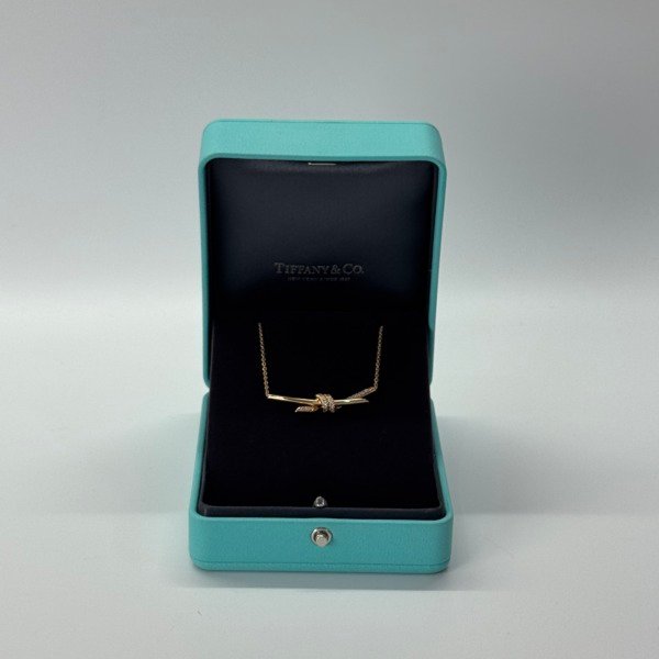 Pre-Owned/ Pre-Loved/ Second-Hand Tiffany & Co. Diamond Medium Knot Necklace , Necklace in Rose Gold Color, 4cm Pendant Size, Front View