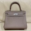 Pre-Owned/ Pre-Loved/ Second-Hand Hermes Kelly 25 Togo, Bag in Etoupe, Palladium Hardware Color, 25 Size, Front View