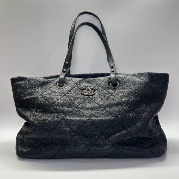 c202601671-chanel-on-the-road-shopping-tote Pre-Owned/ Pre-Loved/ Second-Hand Chanel On The Road Shopping Tote, Bag in Black, Silver Hardware Color, Size, Front View
