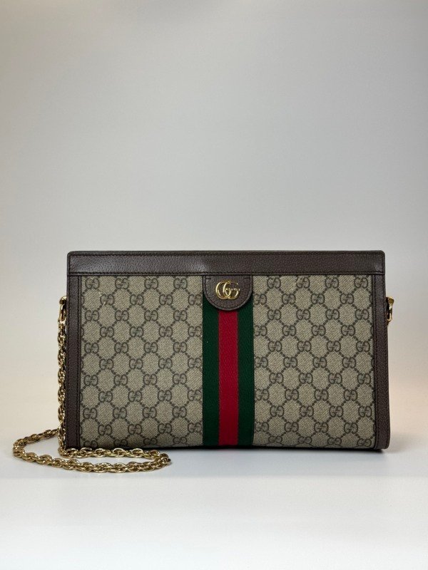 c202611723-gucci-ophidia-shoulder-bag-clutch-on-chain Pre-Owned/ Pre-Loved/ Second-Hand Gucci Ophidia Shoulder Bag (Clutch On Chain), Bag in Monogram Color, Size, Front View