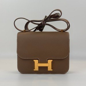 Pre-Owned/ Pre-Loved/ Second-Hand Hermes Constance 18 Mini Epsom, Bag in Etoupe, Gold Hardware Color, 18cm Size, Front View