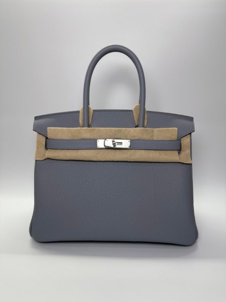 Pre-Owned/ Pre-Loved/ Second-Hand Hermes Birkin 30 Togo, Bag in Gris Pantin, Palladium Hardware Color, 30 Size, Front View