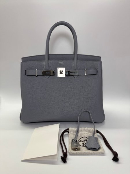 Pre-Owned/ Pre-Loved/ Second-Hand Hermes Birkin 30 Togo, Bag in Gris Pantin, Palladium Hardware Color, 30 Size, Front View