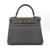 Pre-Owned/ Pre-Loved/ Second-Hand Hermes Kelly 28 Togo, Bag in Etain, Gold Hardware Color, 28 Size, Front View