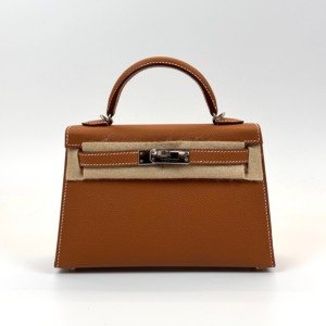 Pre-Owned/ Pre-Loved/ Second-Hand Hermes Mini Kelly 20 Epsom, Bag in Gold, Palladium Hardware Color, 20 Size, Front View