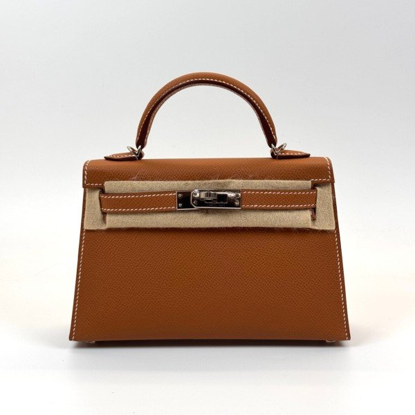 Pre-Owned/ Pre-Loved/ Second-Hand Hermes Mini Kelly 20 Epsom, Bag in Gold, Palladium Hardware Color, 20 Size, Front View