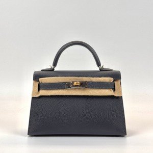 Pre-Owned/ Pre-Loved/ Second-Hand Hermes Mini Kelly 20 Epsom Electrum, Bag in Ardoise, Electrum Hardware Color, 20 Size, Front View