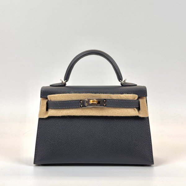 Pre-Owned/ Pre-Loved/ Second-Hand Hermes Mini Kelly 20 Epsom Electrum, Bag in Ardoise, Electrum Hardware Color, 20 Size, Front View