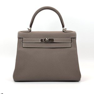 Pre-Owned/ Pre-Loved/ Second-Hand Hermes Kelly 28 Togo, Bag in Etoupe, Gold Hardware Color, 28 Size, Front View