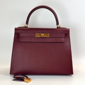 Pre-Owned/ Pre-Loved/ Second-Hand Hermes Kelly 28 Epsom Sellier, Bag in Rouge H, Gold Hardware Color, 28 Size, Front View
