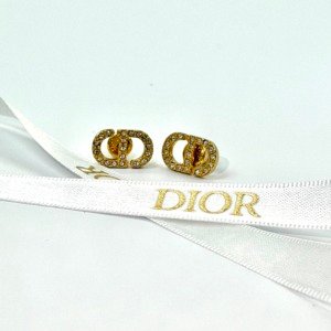 Pre-Owned/ Pre-Loved/ Second-Hand Dior Classic Crystal Earring, Earring in Gold Color, 12mm Size, Front View