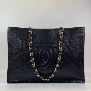 Pre-Owned/ Pre-Loved/ Second-Hand Chanel Timeless CC Tote GST, Bag in Black Glazed Calf, Gold Hardware Color,  Size, Front View