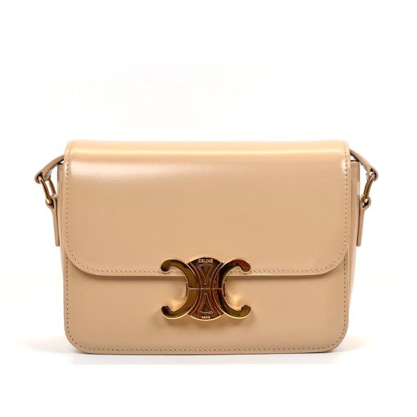 c202604785-celine-triomphe-teen Pre-Owned/ Pre-Loved/ Second-Hand Celine Triomphe Teen, Bag in Beige, Gold Hardware Color, Teen Size, Front View