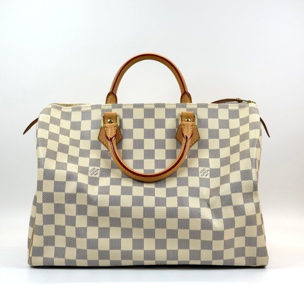 c202605816-louis-vuitton-lv-speedy-35 Pre-Owned/ Pre-Loved/ Second-Hand Louis Vuitton (LV) Speedy 35 , Bag in White Damier Azur Color, Size, Front View