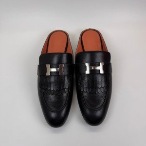Pre-Owned/ Pre-Loved/ Second-Hand Hermes Rivoli Constance, Shoe in Black, Palladium Hardware Color, 38 Size, Front View
