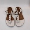 Pre-Owned/ Pre-Loved/ Second-Hand Hermes Kelly Sandals, Shoe in White, Palladium Hardware Color, 39 Size, Front View