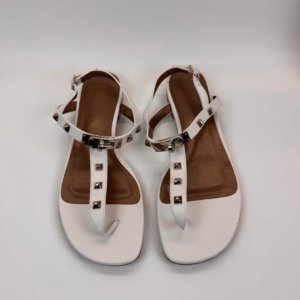 Pre-Owned/ Pre-Loved/ Second-Hand Hermes Kelly Sandals, Shoe in White, Palladium Hardware Color, 39 Size, Front View