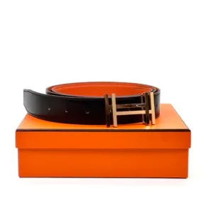 c202606775-hermes-h-au-carre-constance-reversible-belt Pre-Owned/ Pre-Loved/ Second-Hand Hermes H au Carre Constance Reversible Belt, Others in Black, Orange, Gold Hardware Color, 100cm, 32mm Size, Front View
