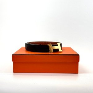 Pre-Owned/ Pre-Loved/ Second-Hand Hermes Constance Reversible Belt, Others in Black, Gold, Gold Hardware Color, 70cm, 32mm Size, Front View