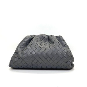 Pre-Owned/ Pre-Loved/ Second-Hand Bottega Veneta (BV) Intrecciato Pouch/Clutch Large, Bag in Grey Color,  Size, Front View