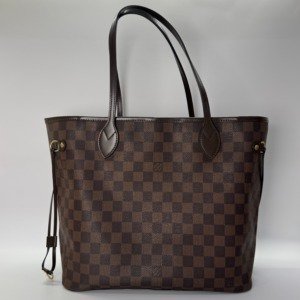 Pre-Owned/ Pre-Loved/ Second-Hand Louis Vuitton (LV) Neverfull MM Damier Ebene, Bag in Brown, Red interior Color, MM Size, Front View