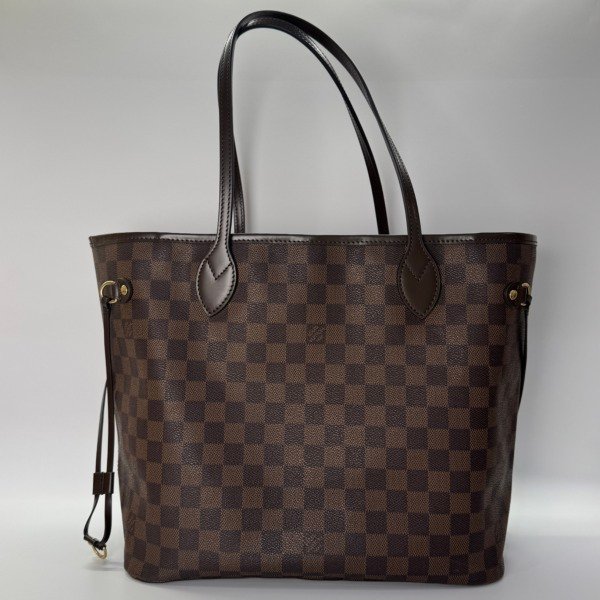 Pre-Owned/ Pre-Loved/ Second-Hand Louis Vuitton (LV) Neverfull MM Damier Ebene, Bag in Brown, Red interior Color, MM Size, Front View