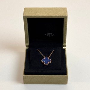 Pre-Owned/ Pre-Loved/ Second-Hand Van Cleef & Arpels (VCA) Agate Vintage Alhambra Necklace, Necklace in Blue Agate, Yellow Gold Color, Vintage Size, Front View