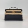 Pre-Owned/ Pre-Loved/ Second-Hand Hermes Kelly Pochette, Bag in Black, Gold Hardware Color, 22 x 14 x 7cm Size, Front View
