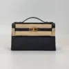 b202606706-hermes-kelly-pochette Pre-Owned/ Pre-Loved/ Second-Hand Hermes Mini Kelly Pochette, Bag in Black, Gold Hardware Color, 22 x 14 x 7cm Size, Front View