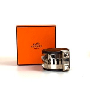 Pre-Owned/ Pre-Loved/ Second-Hand Hermes CDC Collier de Chien Bracelet, Bracelet in Ebene, Palladium Hardware Color, T1 Size, Front View