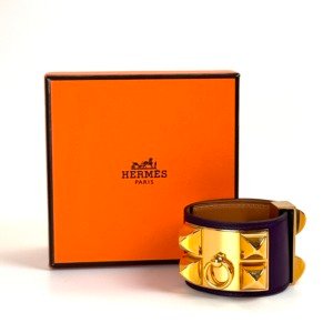 Pre-Owned/ Pre-Loved/ Second-Hand Hermes CDC Collier de Chien Bracelet, Bracelet in Purple, Gold Hardware Color, T1 Size, Front View