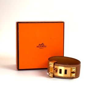 Pre-Owned/ Pre-Loved/ Second-Hand Hermes Collier de Chien 24 Bracelet, Bracelet in Gold, Gold Hardware Color, T1 Size, Front View