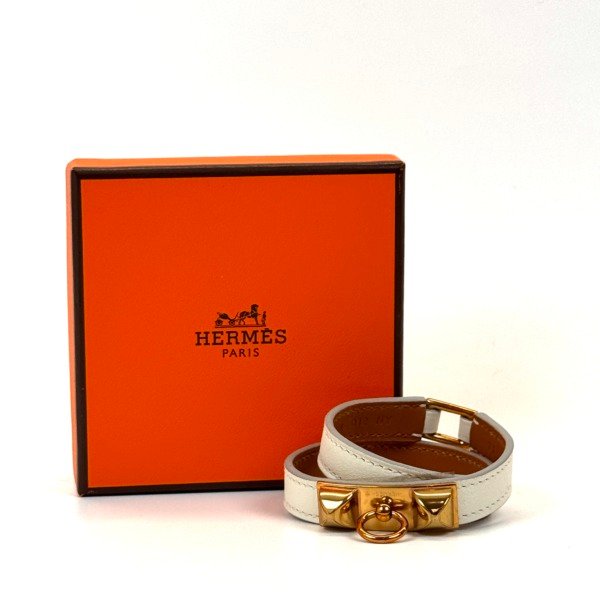 Pre-Owned/ Pre-Loved/ Second-Hand Hermes Rivale Double Bracelet, Bracelet in White, Gold Hardware Color, T1 Size, Front View