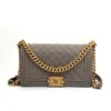 Pre-Owned/ Pre-Loved/ Second-Hand Chanel Boy Medium Cavair, Bag in Grey Color,  Size, Front View