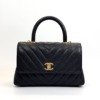 c202601874-chanel-chevron-coco-handle-cavair Pre-Owned/ Pre-Loved/ Second-Hand Chanel Chevron Coco Handle Cavair, Bag in Black, Gold Hardware Color, Small Size, Front View