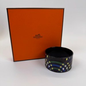 Pre-Owned/ Pre-Loved/ Second-Hand Hermes Thick Bangle, Bracelet in Blue, Palladium Hardware Color, 65 (20.4 Circumference) Size, Front View