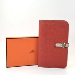 Pre-Owned/ Pre-Loved/ Second-Hand Hermes Dogon Long Wallet, Wallet in Orange Color, W20 x H10 cm Size, Front View