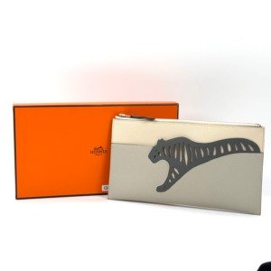 Pre-Owned/ Pre-Loved/ Second-Hand Hermes Tiger Zip Pouch, Wallet in Tri-Colour Color, L22 x H12 cm Size, Front View